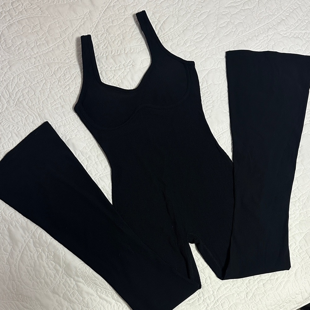 Active By Teal Long Jumpsuit in Ribbed Black
